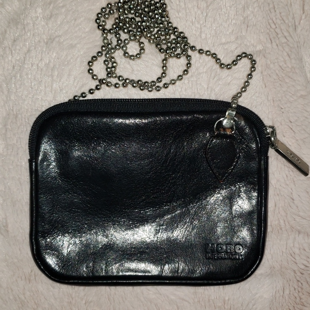 HOBO Black Leather Crossbody Pouch with Silver Ball-Chain